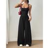 Sommer Latzhose Damen Lässig Einfarbige Falten Locker Gerade Overall A-Linie Rückenfrei Neckholder Schlanker Overall Streetwear