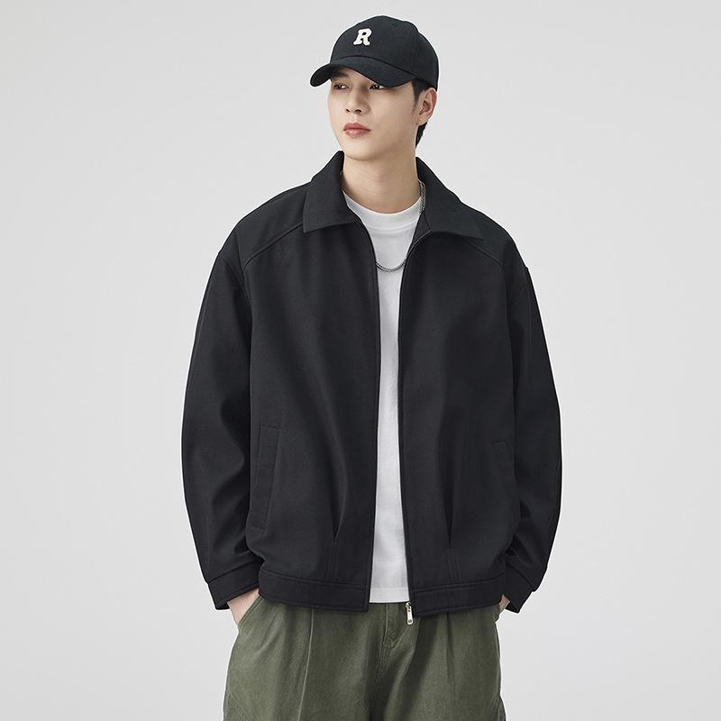 New Coat Men's Lapel Jacket Men's Autumn and Winter Loose Casual Solid Color Joker Tooling Sports