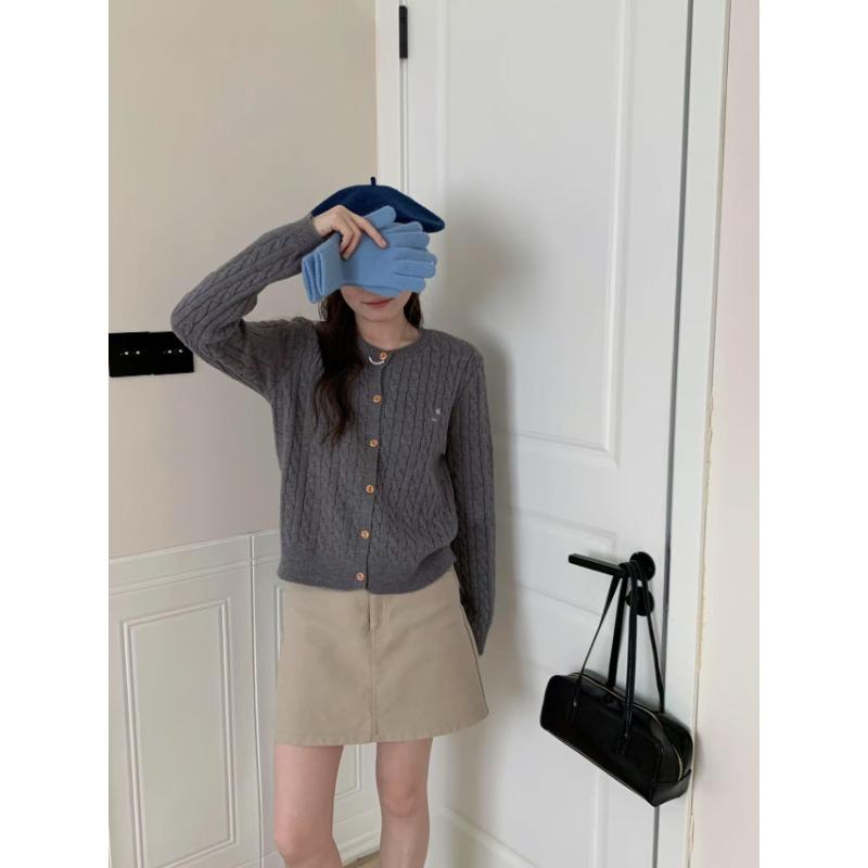 

Autumn and winter new twist woven round neck single-breasted wool long-sleeved knitted cardigan jacket One size серый