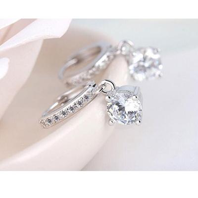 925 Sterling Silver Classic Luxury Round Cubic Zircon Wedding Earrings For Bridal Jewelry S-E401