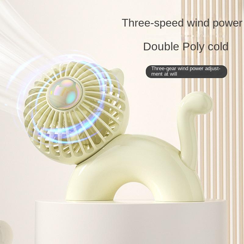 Nowy mały wentylator biurkowy w kształcie kota z kreskówek, ładowany przez USB, cichy i przenośny, regulowany, silny wiatrak