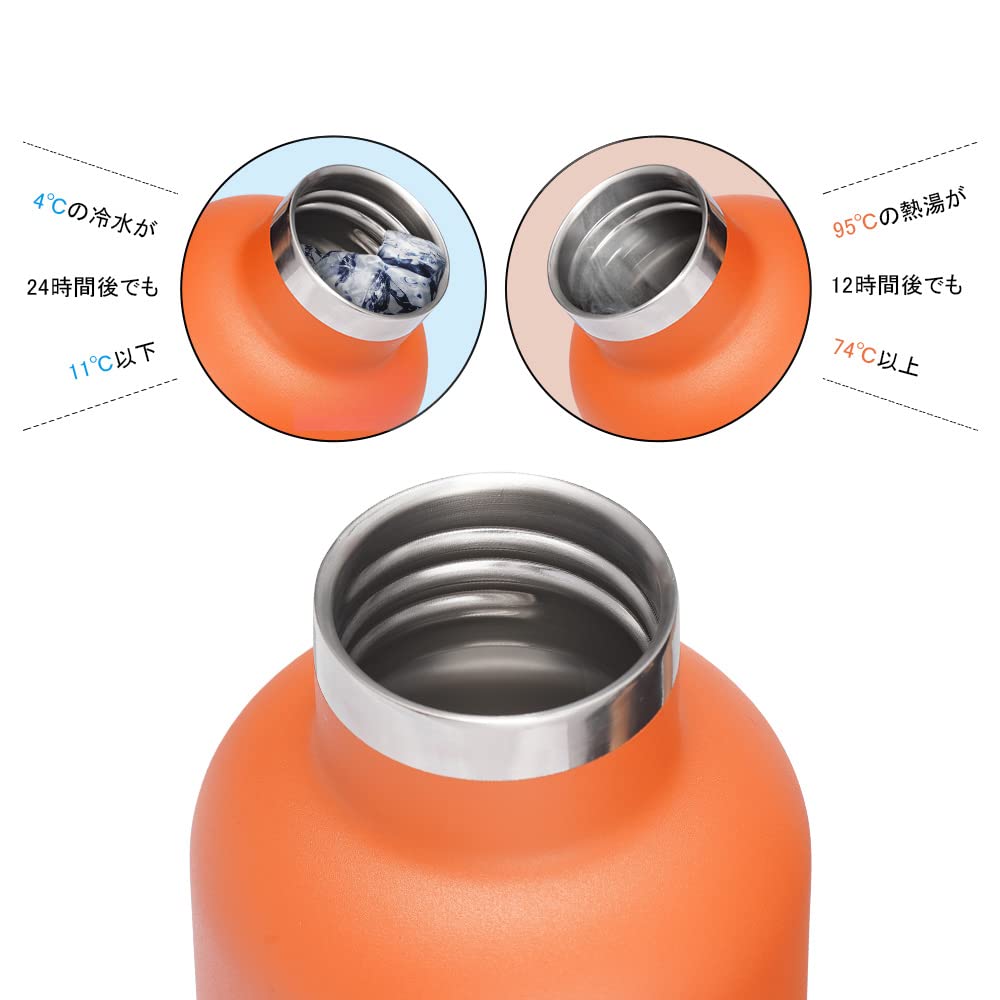 FEIJIAN 750ml Vacuum Insulated Stainless Steel Water Insulated for Hot and Cold Wide with Stylish Design for and Orange Bottle, Drinks, 0.75 Liter,