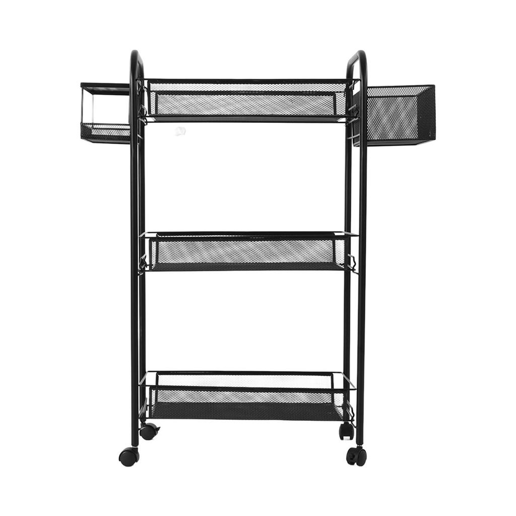 Metal Shelves Portable 3 Layers Black Pantry Organizer Bottom Pulley Storage Equipment for Bedroom