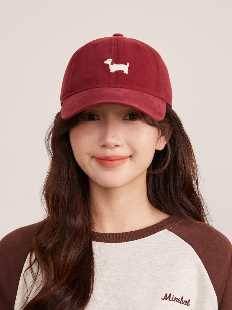Korean Premium Soft Top Baseball Cap Girl Cute Puppy Embroidered Hat Versatile White Cap