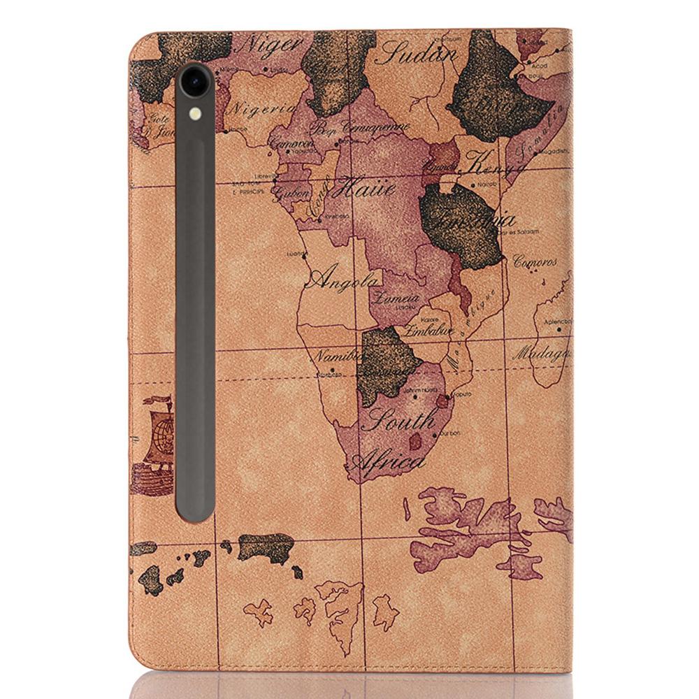 For Samsung Galaxy Tab S9 Wallet Case Map Pattern PU Leather Protective Tablet Cover