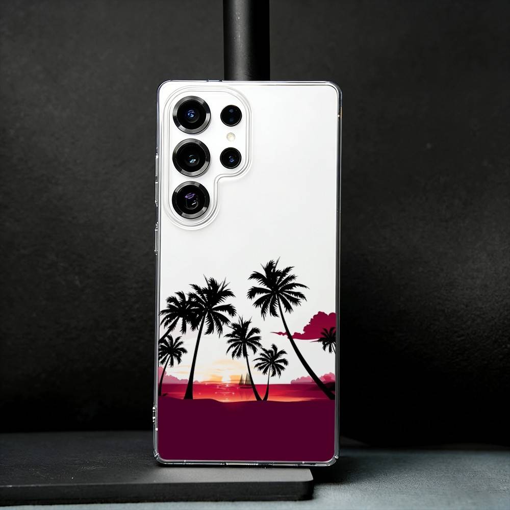 Trendy Coconut Tree Phone Case For Samsung S25,S24,S21,S22,S23,S30,Ultra,S20,Plus,Fe,Note,10,9,5G Transparent Cover Samsung S21plus