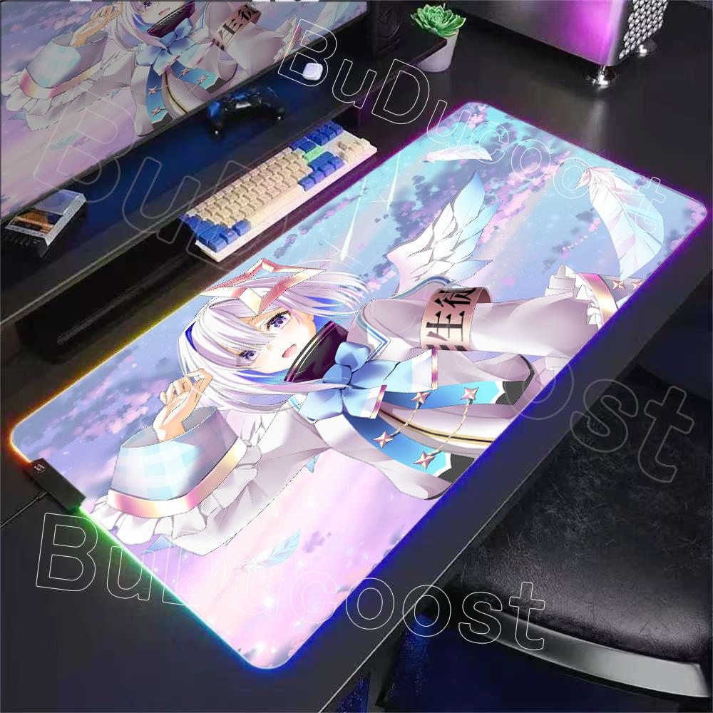 RGB Glowing HD Anime Mousepad Pretty Abime Girl Mouse Pad Hololive Amane Kanata Desk Mat Computer PC Cabinet Kawaii Keyboard Pad