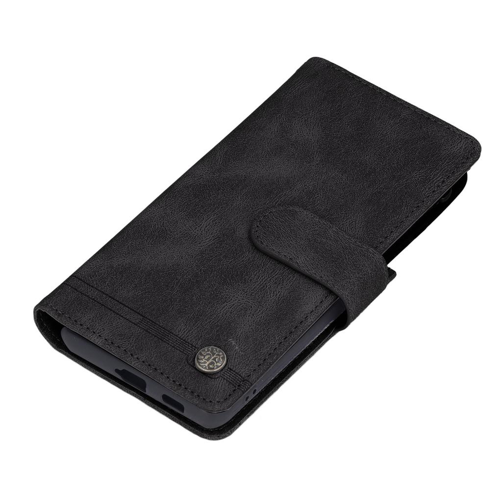 Wallet Phone Case Magnetic Closure Flip Phone Cover with Card Holder Built In Kickstand for Galaxy S21 Ultra Black