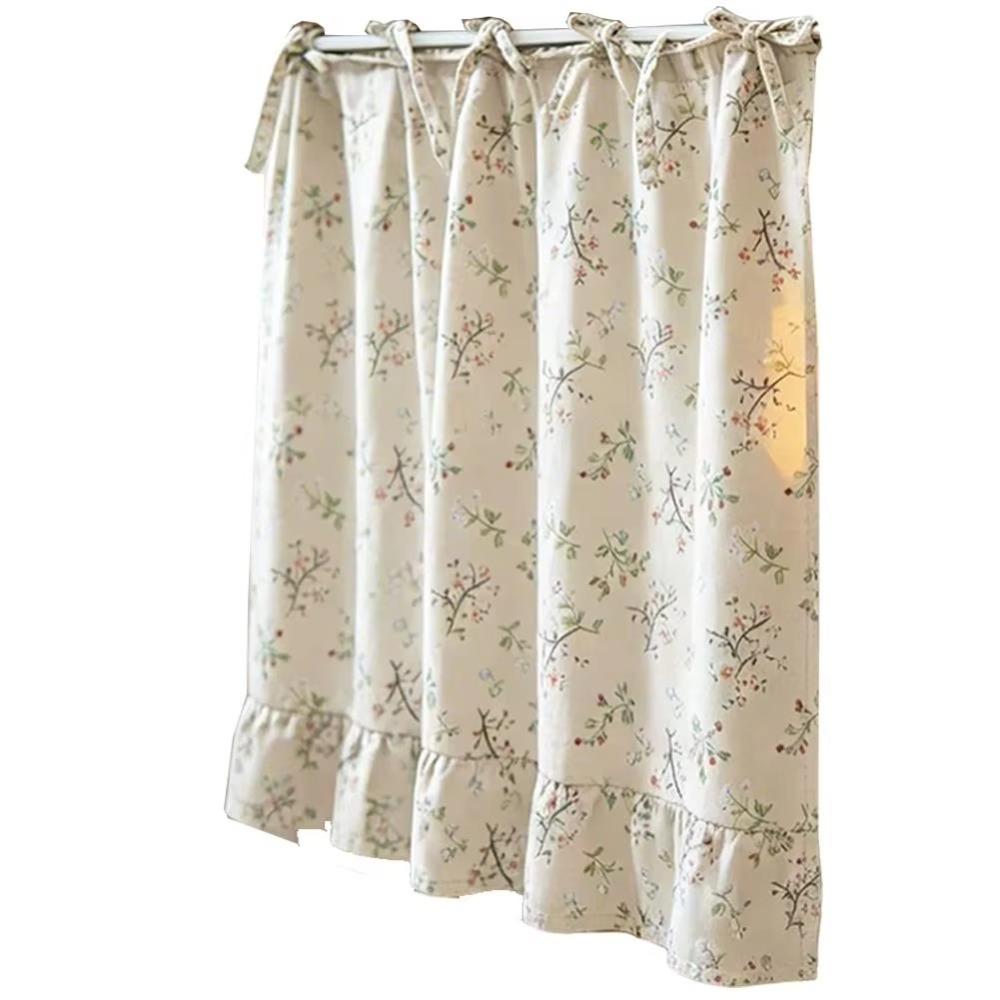 Ruffled Edge Farmhouse Plaid Kitchen Oven Skirt Cotton Privacy Partition Curtain  Porch
