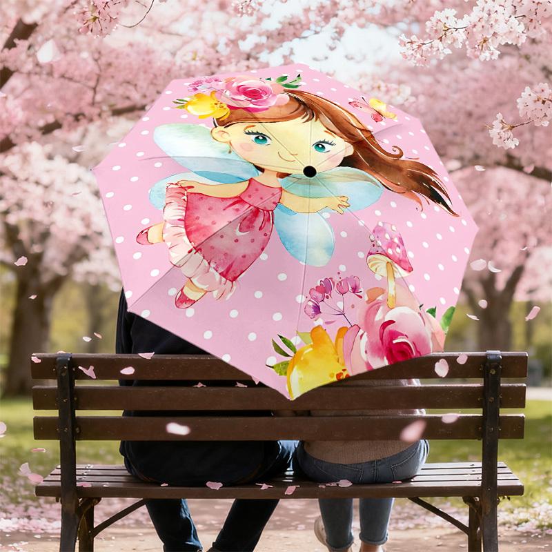 1PC fairy flowers Umbrella-8-Rib Reinforced, Automatic Open, Lightweight & Durable, Cute Fashion Accessory for Outdoor-T192