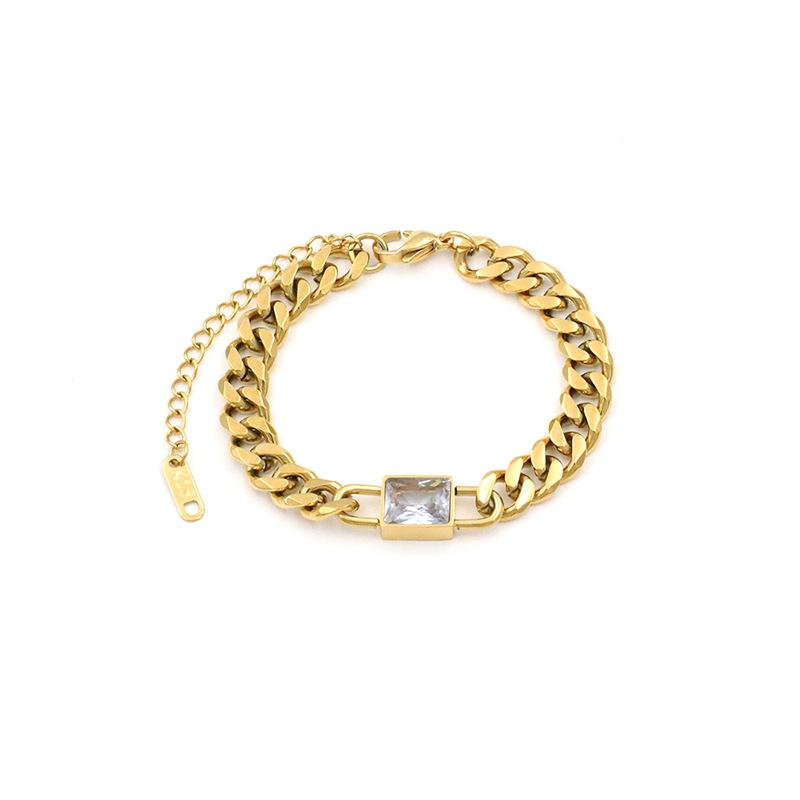 18K Gold Cuban Chain Square Zircon Bracelet, High-End Niche Color Zircon Titanium Steel Bracelet Jewelry.