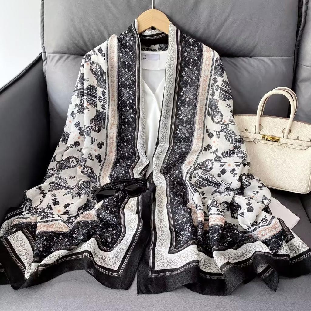 Geometric Chic Satin Scarf - Large, Luxurious Color Block Design - Imitated Silk, Windproof, Versatile Head Wrap & Beach Accessory for Travel Styling