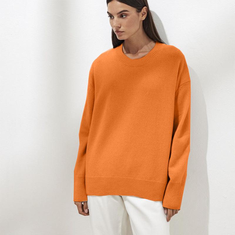 Oversized Autumn Winter Solid Color Round Neck Sweater for Women Basic Knitted Pullover Chic Soft Loose Casual Female Jumper