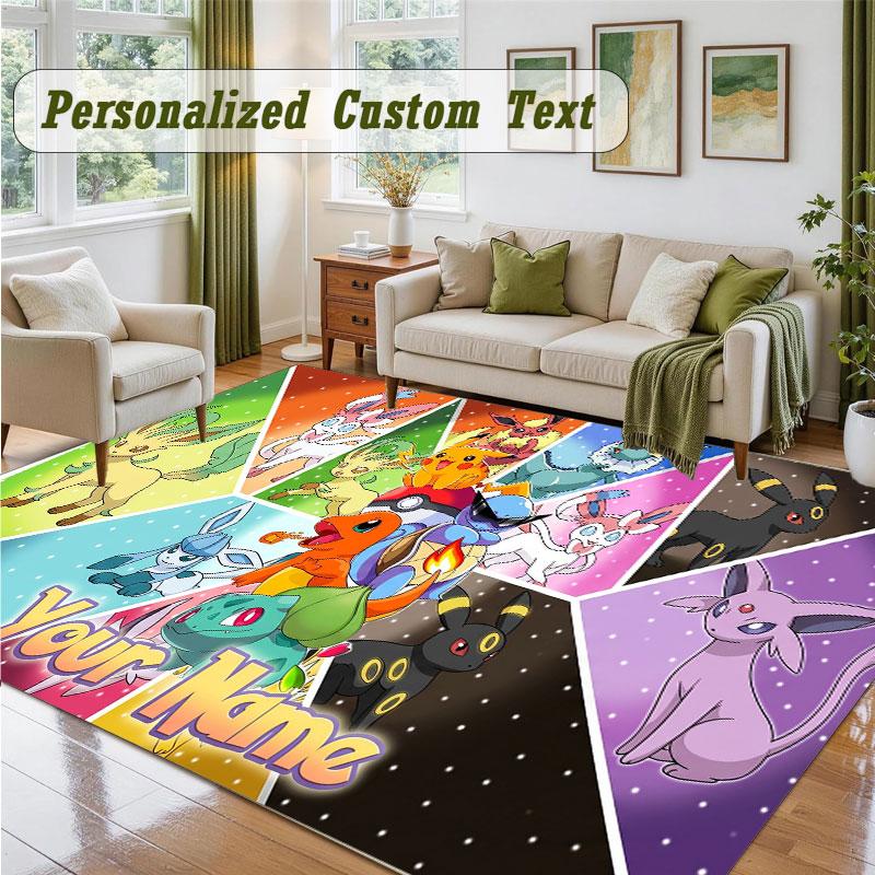 Crystal Velvet Square Rug Custom NamePokémon Pattern Non Slip Home Floor Decor Rug