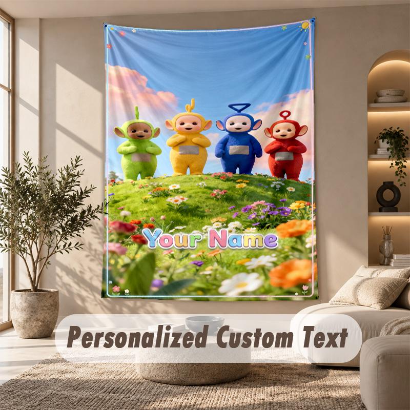 Teletubbies Tapestry, Personalized Custom Text, Wall Hanging Tapestry For Living Room Home Wall Decor