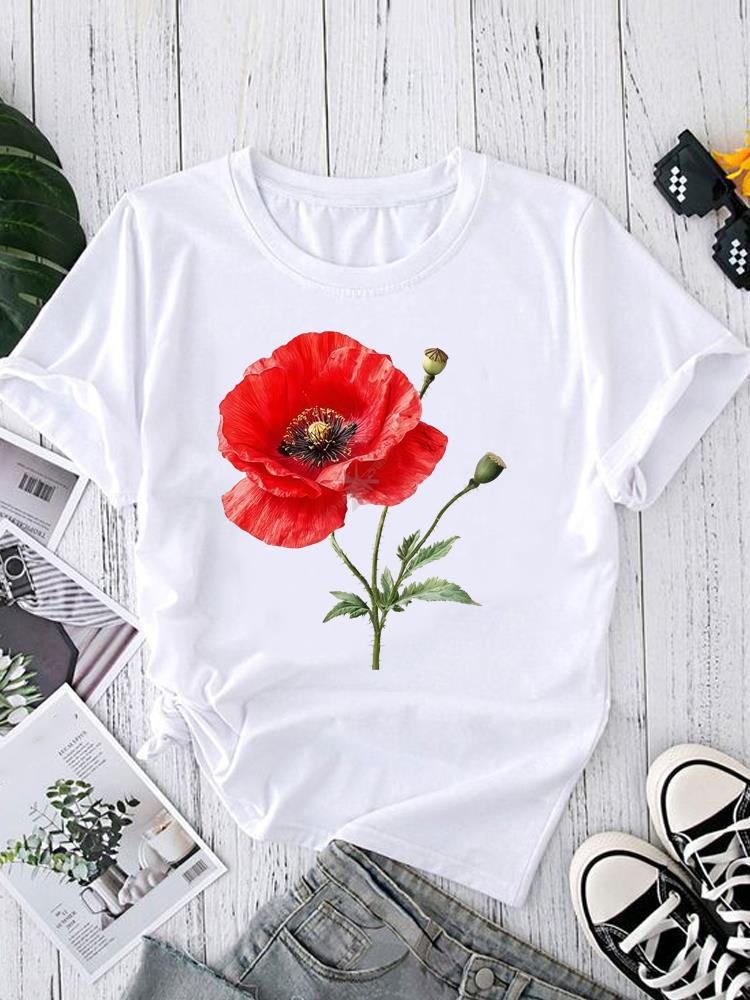 (Asian Size) Watercolor Style Trend Short Sleeve T-shirts Print O-neck Fashion Female Casual Women's Top T Clothing Graphic Tee