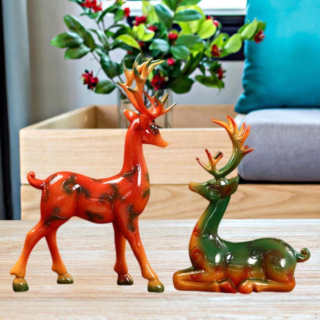 2 Pieces Resin Deer Sculptures Animal Statues,Collectible,Desktop Ornament Reindeer Statues for