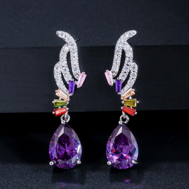 E0271 Angel Wings, Color Zircon Water Drop Earrings Needles High-End Banquet Women'S Accessories