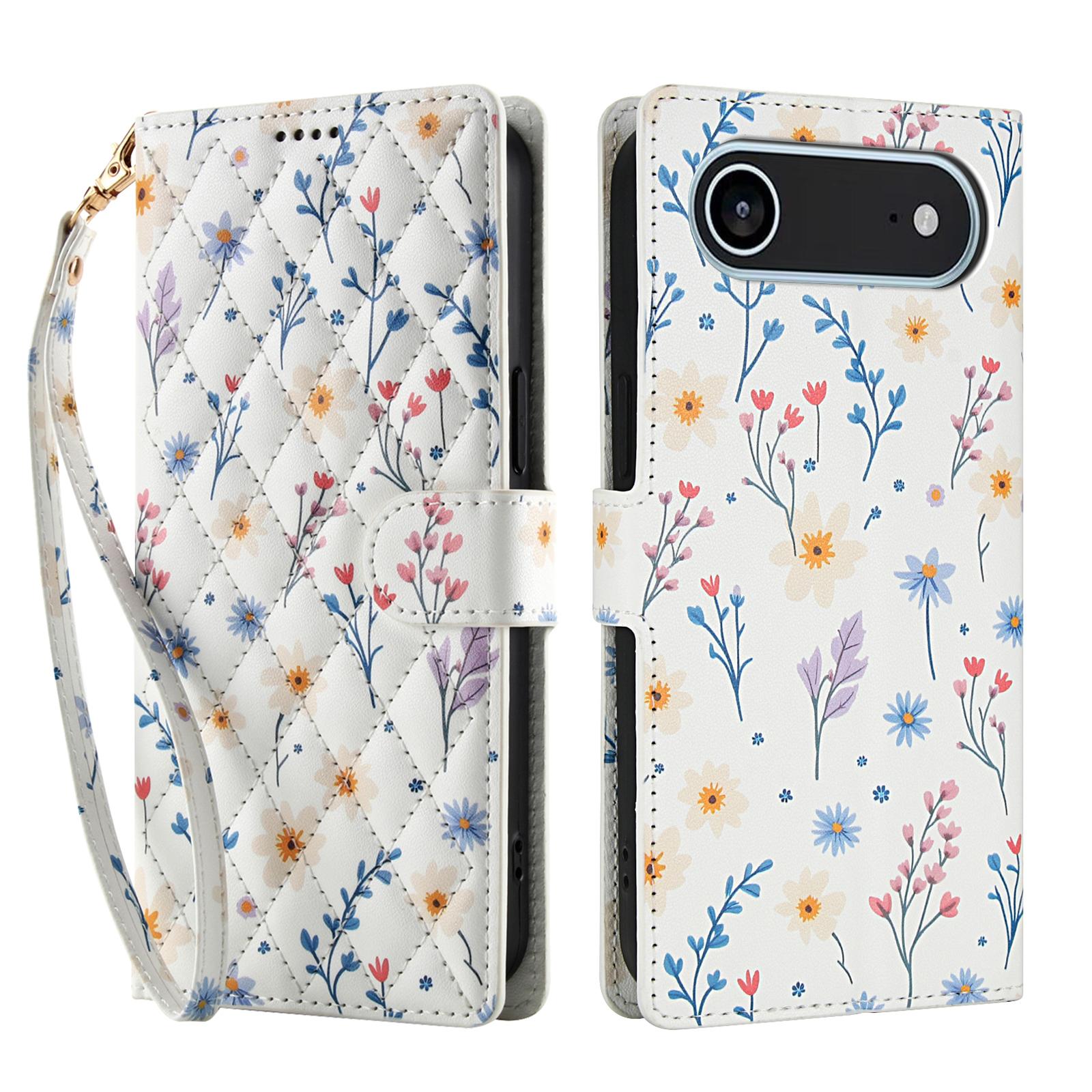 

For iPhone 17 Air Wallet Case Rhombic Floral Design Leather Flip Phone Cover with Strap A2