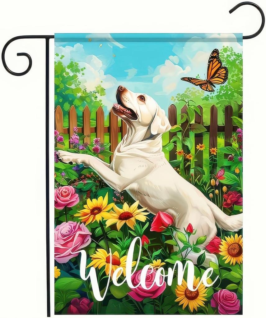 Spring Summer White Labrador Retriever Garden ag 12x18 Double Sided Small Welcome Garden Yard House ags for Seasonal Out EEL
