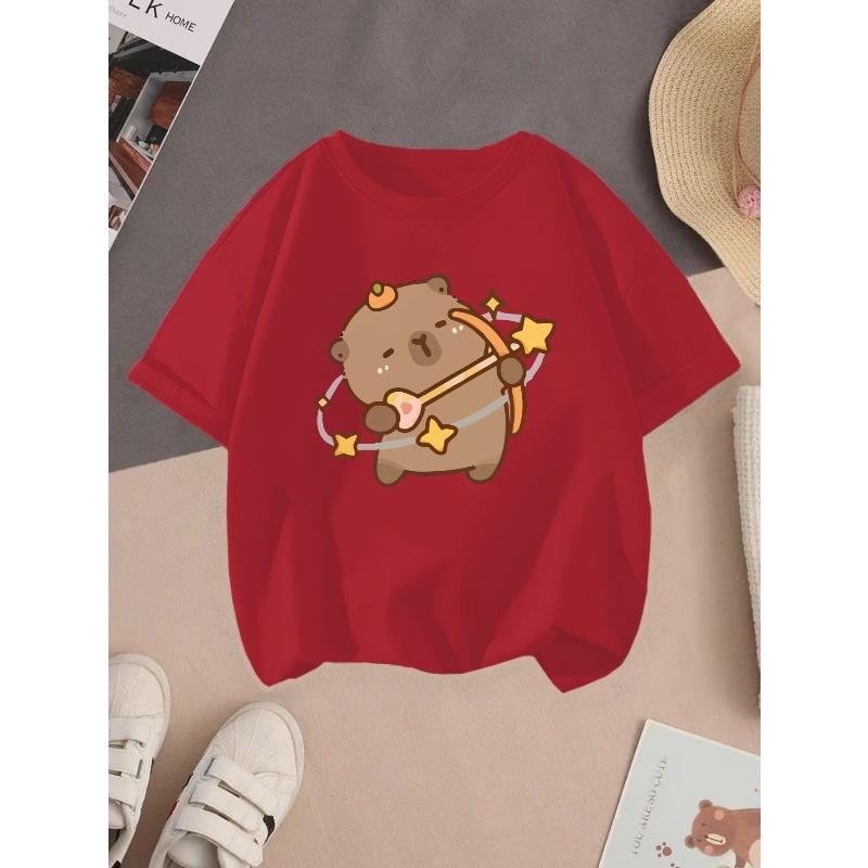European Sizes Children's Summer Short-Sleeve T-Shirt, Cartoon Print Top for Boys and Girls, Featuring a Cute Design, Suitable for Outings and Daily