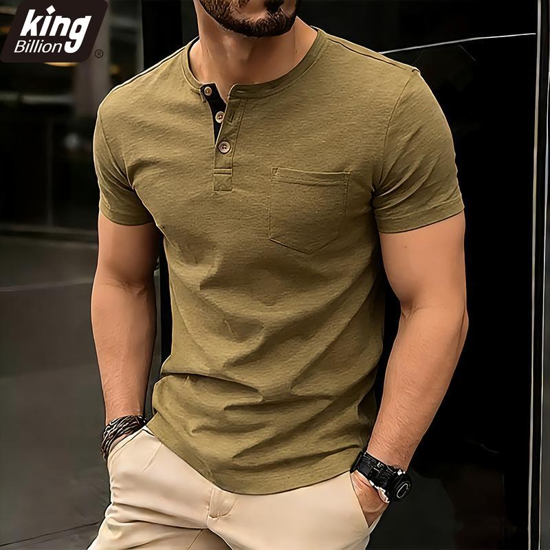 Men's Heathered Slub Cotton Henley T-Shirt - 3-Button Contrast Placket Chest Pocket Crew Neck Casual Slim Fit Daily Tops In Multiple Solid Colors
