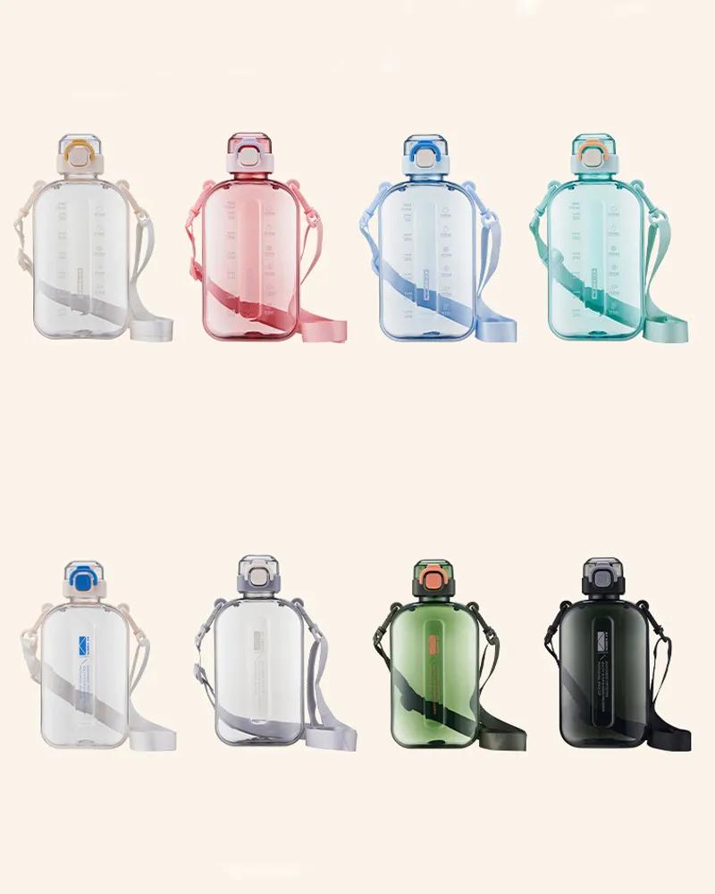 

Flat Space Cup With Shoulder Strap Outdoor Small Fresh Sports Water Cup Office With Scale Straight Drinking Plastic Cup YLE32 Send randomly&750ml