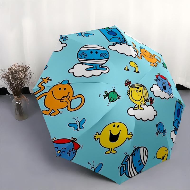 1pc Cute Automatic Folding Umbrella - 8-Rib Iron Frame, Windproof, Portable Sunshade with Plastic Handle for Travel & Outdoor Activities, Ou