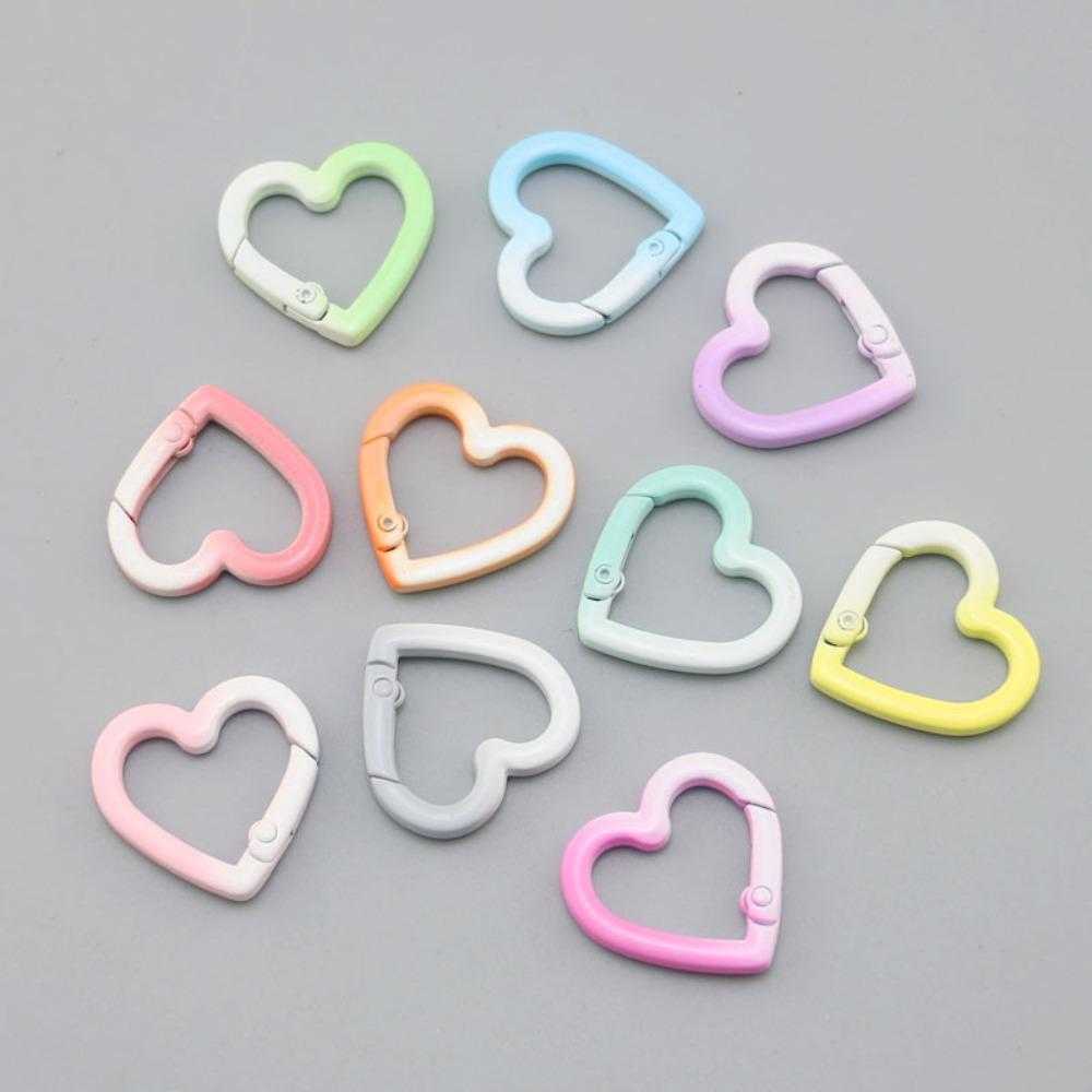 10pcs Ornament Heart Shaped Carabiner Hook Rings Gradient Color Openable Spring Clasp DIY Jewelry