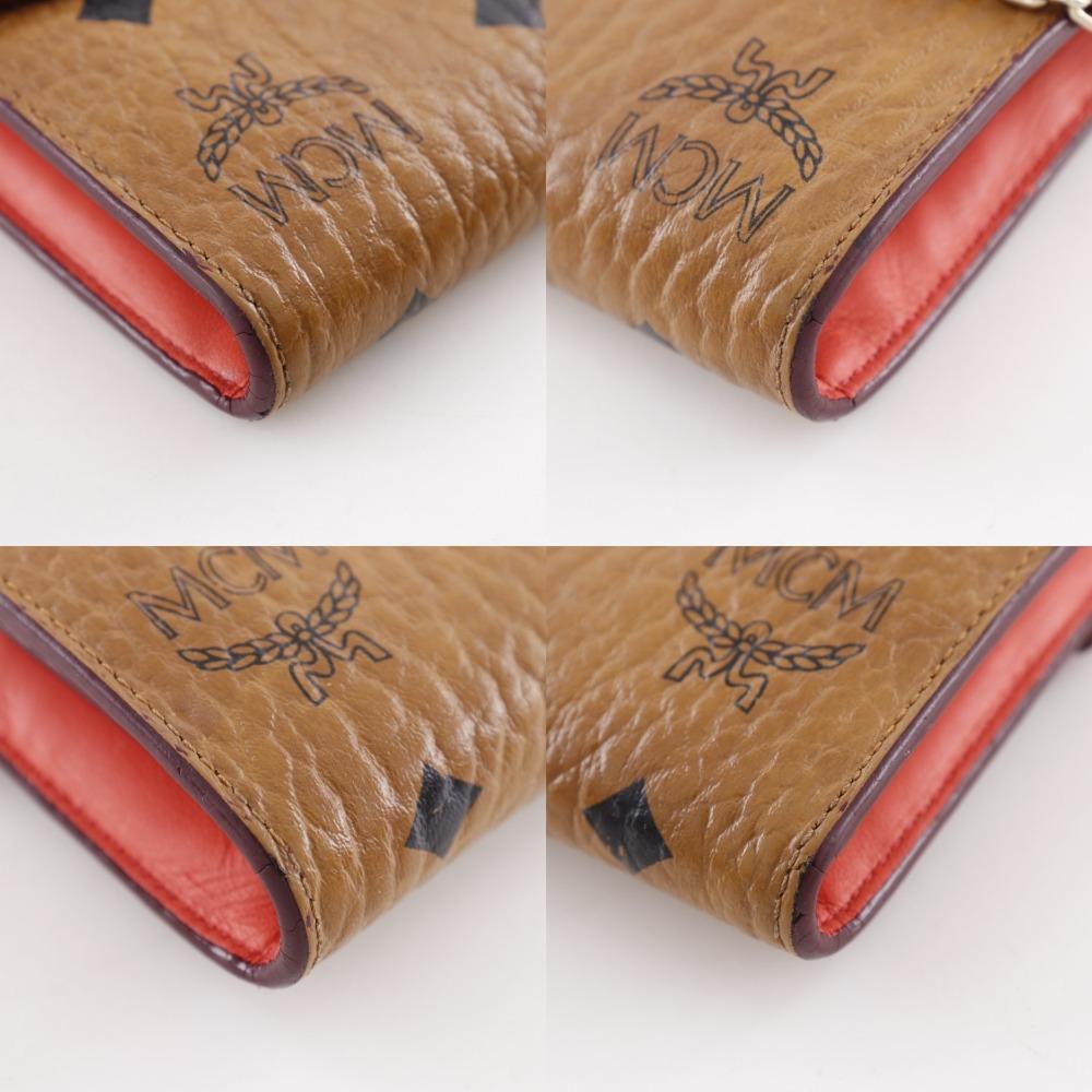 MCM Patricia Kette Brieftasche Colorblock Vicetos Braun / Rosa Leder/PVC Damen Gebraucht