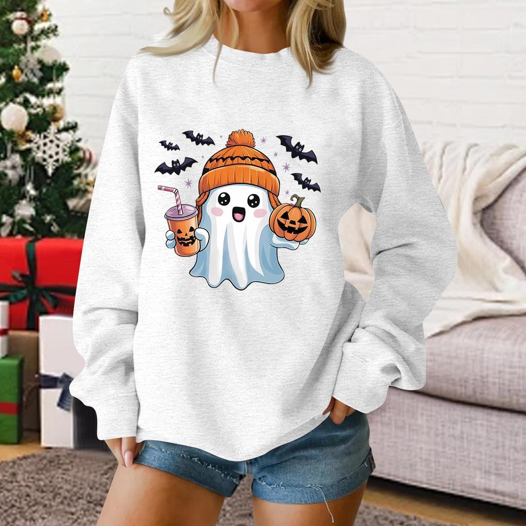 Ladies Fashion Casual Halloween Printed Pullover Sweater