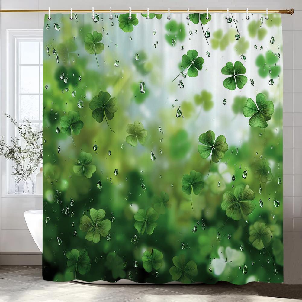 Green Leaf Plant,Clover Pattern Shower Curtain for Bathroom Modern Art Leaves Printing Decorative Shower Curtains with Hooks