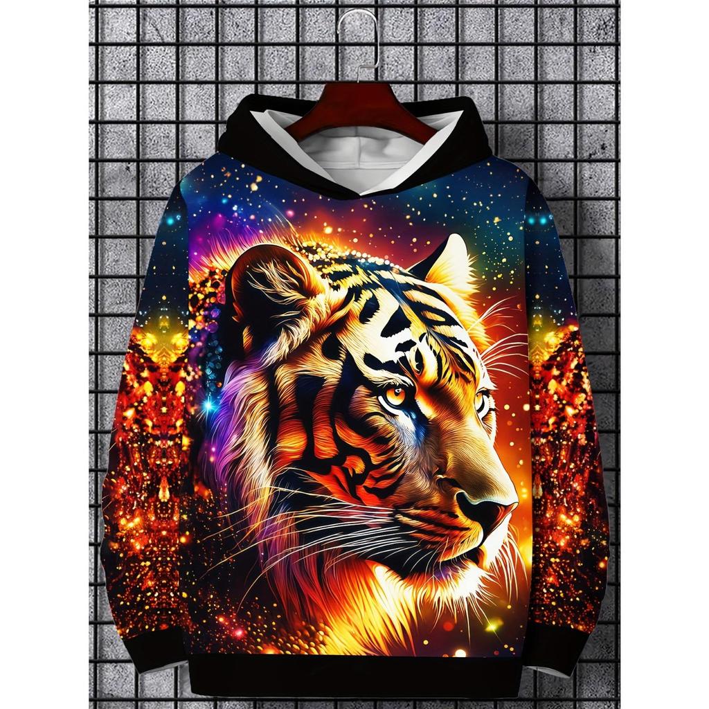 Children's clothing, boys' creative 3D printed hooded sweatshirt, boys' casual sports long sleeved hooded top