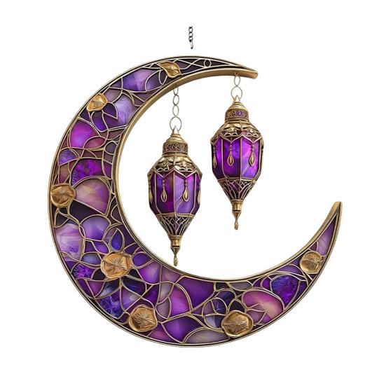 2D Acrylic Star Moon Lantern Suncatcher, Crescent Moon Window Hanging Ornament for Home, Patio, Garden, Ramadan Decor, Housewarming Gifts for Family