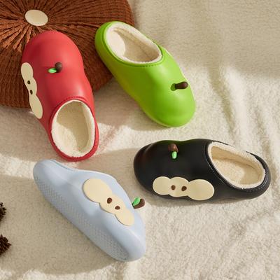 Cute Cartoon Apple Waterproof Cotton Slippers Autumn and Winter Indoor Non-slip Warm Couple Wear Fluffy Slippers