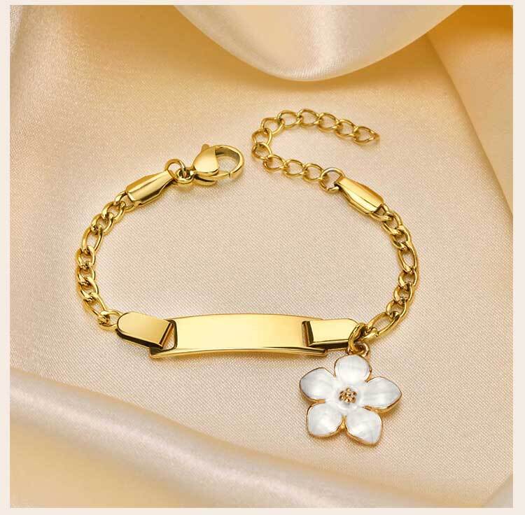 Pulseiras de Identificação com Nome Personalizado para Bebês Meninas, Aço Inoxidável Banhado a Ouro Antialérgico Pulseira Infantil com Gravação de Nome e Data de Nascimento
