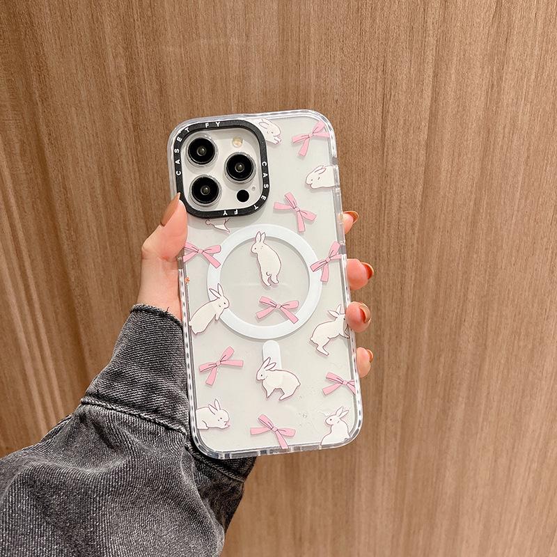 

Трендовый чехол для iPhone 16 Pro Max с магнитной застежкой-лентой в виде кролика и защитой от падений 15