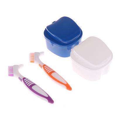 Denture Bath Cleaner Retainer With Tray Case Holder Storage Denture Brush Set