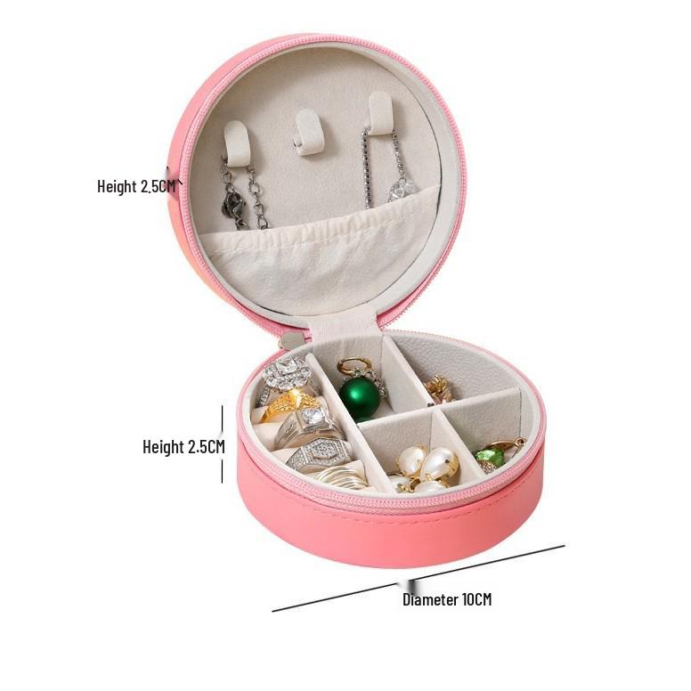 Round Dustproof PU Jewelry Box - Portable Storage for Earrings and Ornaments