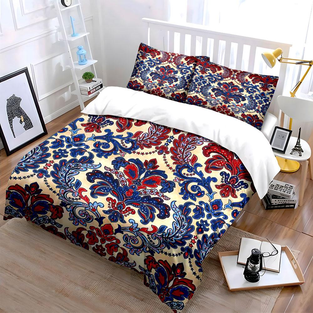 Floral Red and Blue Pattern Bedding Duvet Cover Set Duvet Cover Pillowcases  (1*Duvet Cover 2*Pillowcases, without duvet insert)