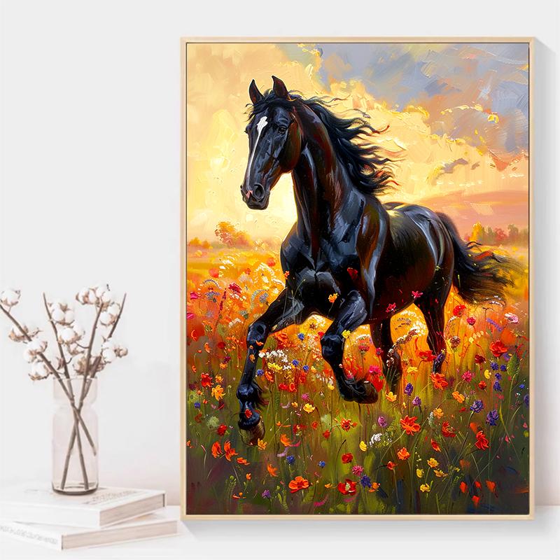 5d DIY Diamond Painting Cross Stitch Animal Black Horse Diamond Embroidery Mosaic Flower Sea Full Round Drill Home Decor