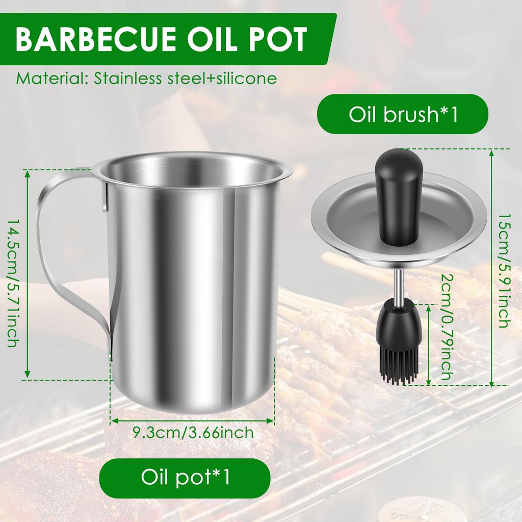 Stainless Steel Basting Pot Sauce Basting Oil Pot with Brush 500ML Oil Storage Pot Sauce Storage Jar for BBQ Kitchen Accessories