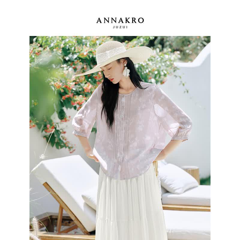 JZ ANNAKOU 100% Silk Floral Print Women s Summer Blouse 2XL