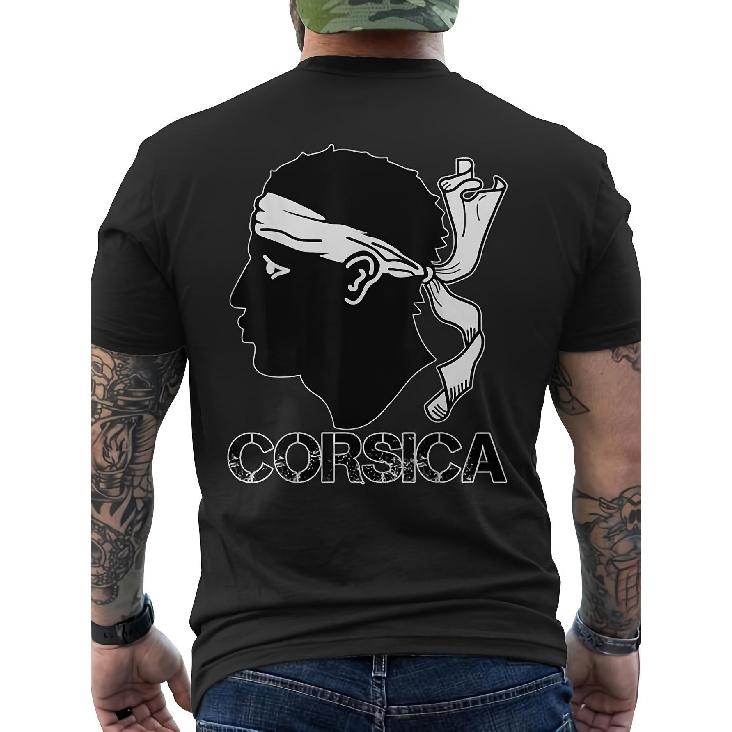 Herren Korsisches Erbe Grafik-T-Shirt - Keltischer Knoten & Korsika-Karte Rückendruck in Korsika-Flaggenfarben, Männliche Figur & Korsika Textlogo, Schwarz
