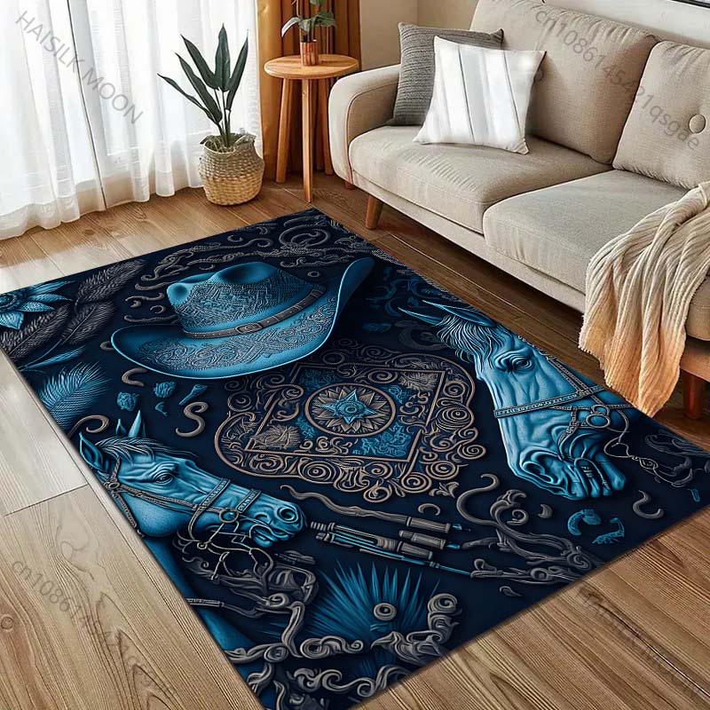 Klassischer Cowboyhut Kunstdruck Teppich für Schlafzimmer Wohnzimmer Bettseite Sofa Bodenmatte Moderne Heimdeko Bereichsteppich Luxusgeschenk