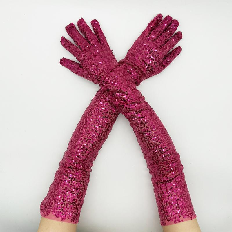Long Glitter Elastic Fingerless Gloves Sparkly Sequin Performance Party Holiday Stage Costume Accessory Gloves