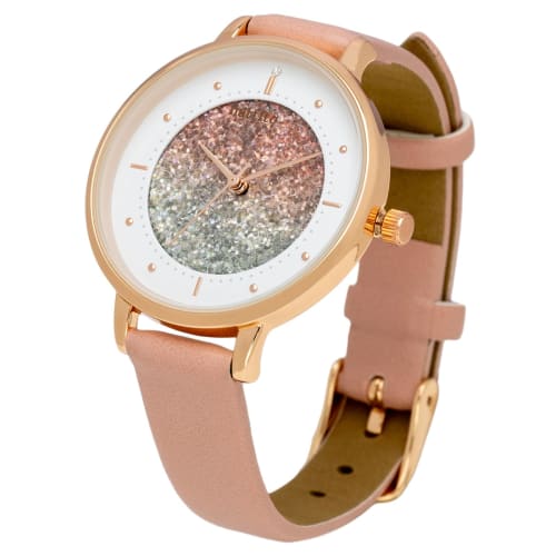 

Fieldwork Women s Analog Watch with Leather Strap and Glitter Dial, Pink, Shannon ST284-1