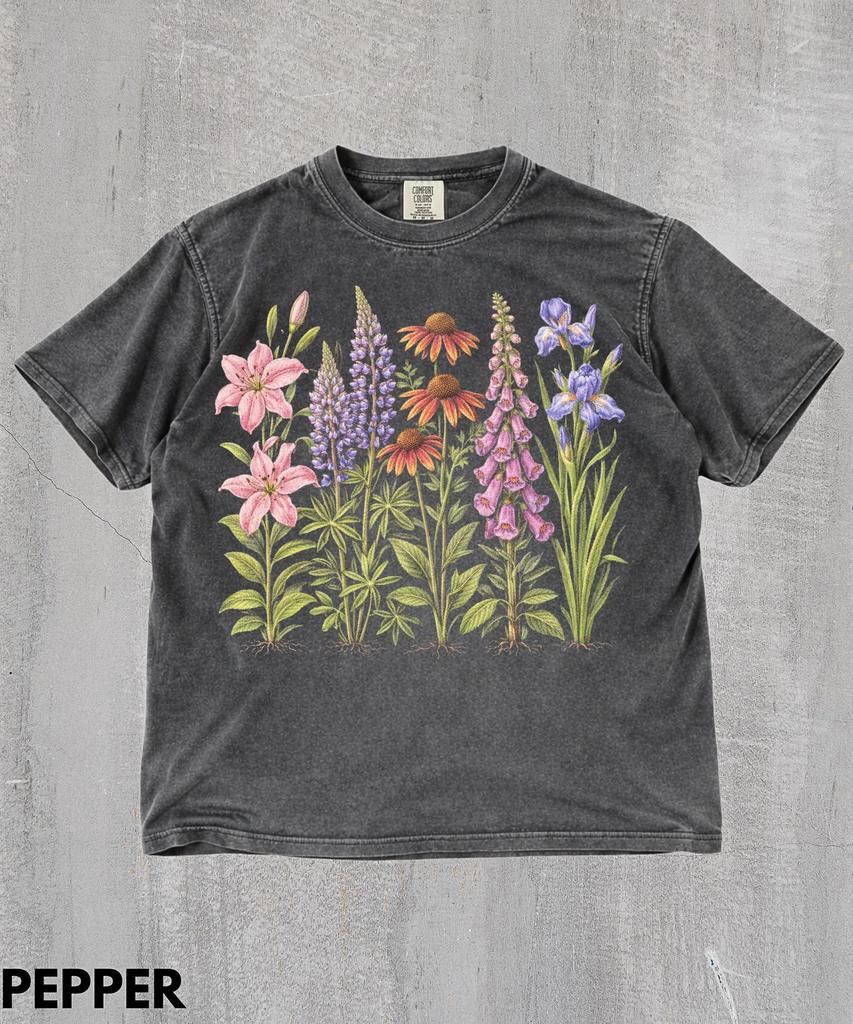 Vintage Botanical Flower Illustration T-Shirt,Meadow Flowers Tee,Boho Cottagecore Floral Tee,Garden Shirt,Cottagecore Nature Shirt