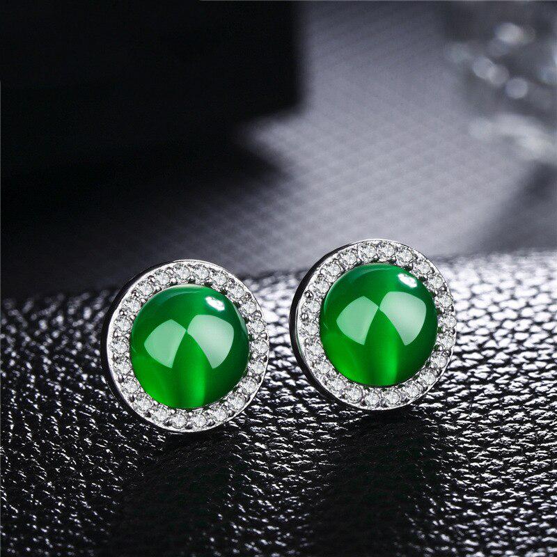 

BELLA BOX Нові модні сережки-гвоздики з дорогоцінним камінням для жінок Справжній червоно-зелений халцедон Ювелірні вироби Сережки Подарунок на річницю зелений