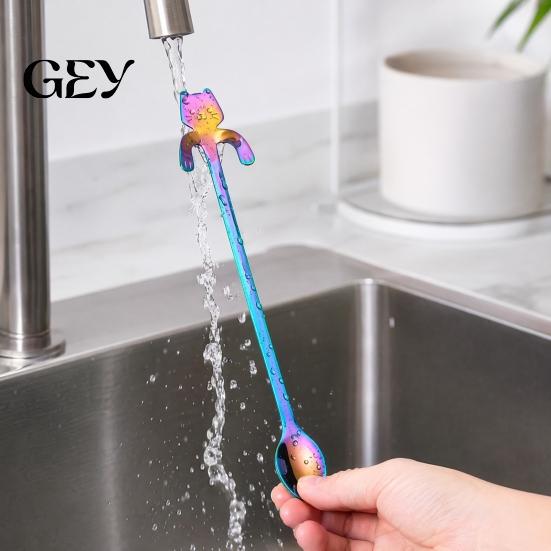 Dessert Stirring Spoon 304 Stainless Steel Coffee Spoon, Hanging Cat for Mugs Tall Cups, Long Eco-friendly Drink Stirrer Handle Tea Ideal Desserts